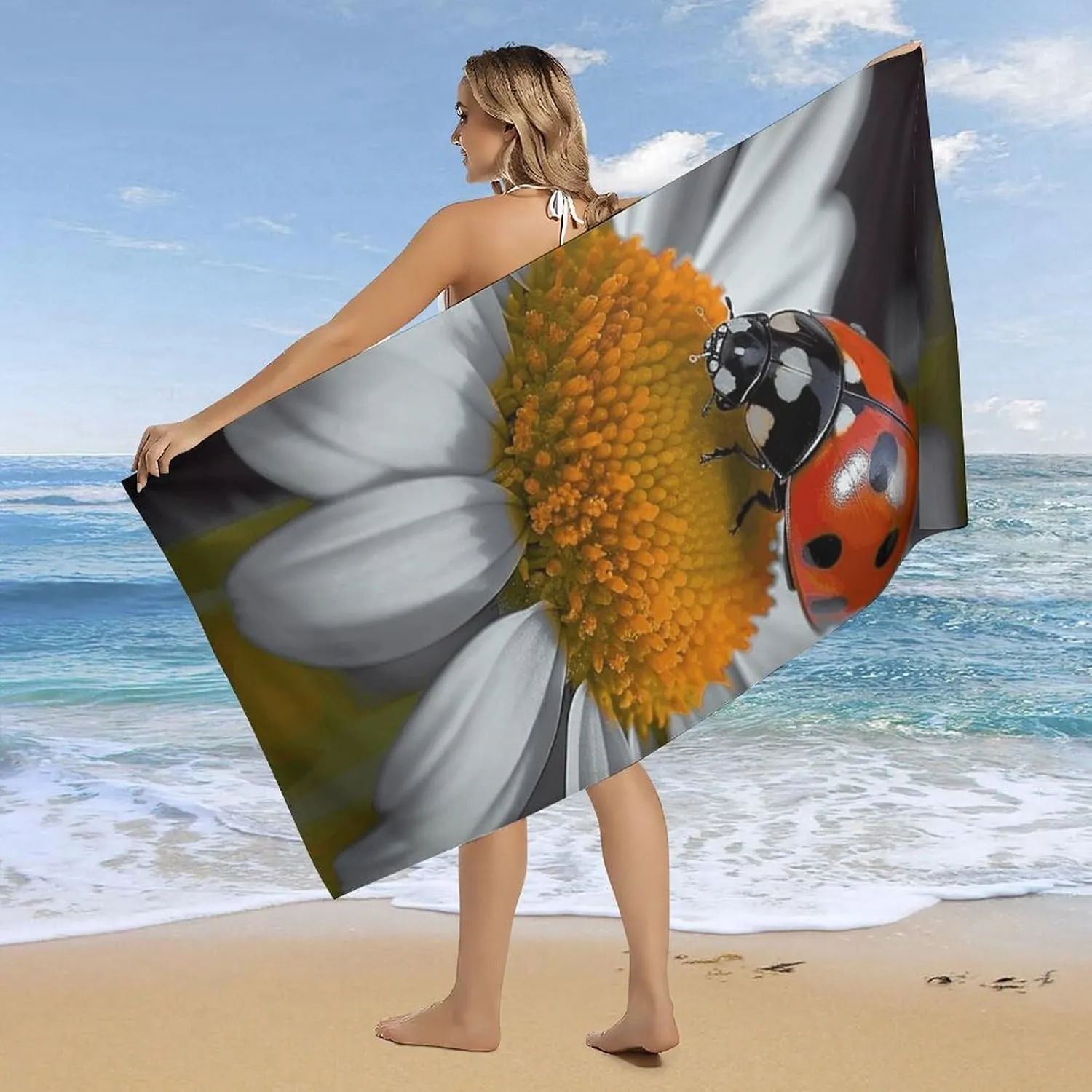 Beach Towel Ladybug Daisy Microfiber Bath Towels Quick Dry Towel for Swimmers Sand Proof Beach Towels Absorbent Bathroom Towel for Hotel Gym Spa Yoga Bath Towel 31.5"x63"