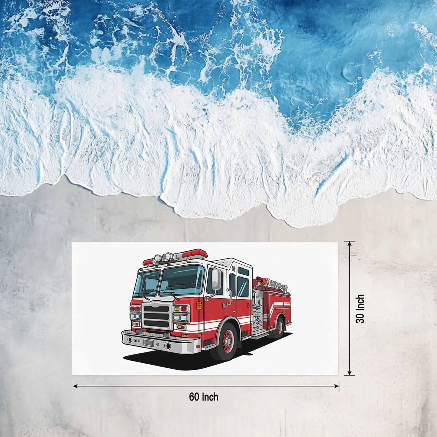 Beach Towels Red Car Truck Oversized Beach Towel Absorbent Lightweight Quick Dry Sand Free Beach Blanket 30"x60", Fire Engine with Emergency Equipments
