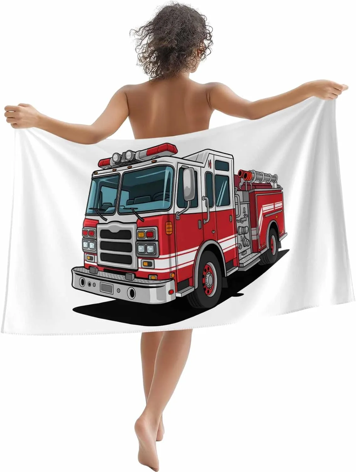 Beach Towels Red Car Truck Oversized Beach Towel Absorbent Lightweight Quick Dry Sand Free Beach Blanket 30"x60", Fire Engine with Emergency Equipments