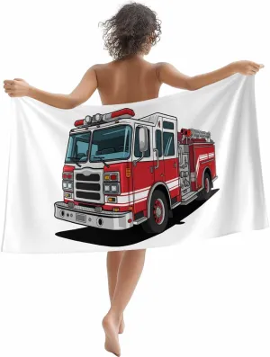 Beach Towels Red Car Truck Oversized Beach Towel Absorbent Lightweight Quick Dry Sand Free Beach Blanket 30"x60", Fire Engine with Emergency Equipments