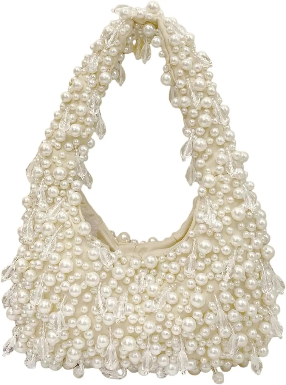 Beaded Pearl Shoulder Bags for Women White Purse Summer Beaded Bag Handmade Hobo Handbag Evening Purse