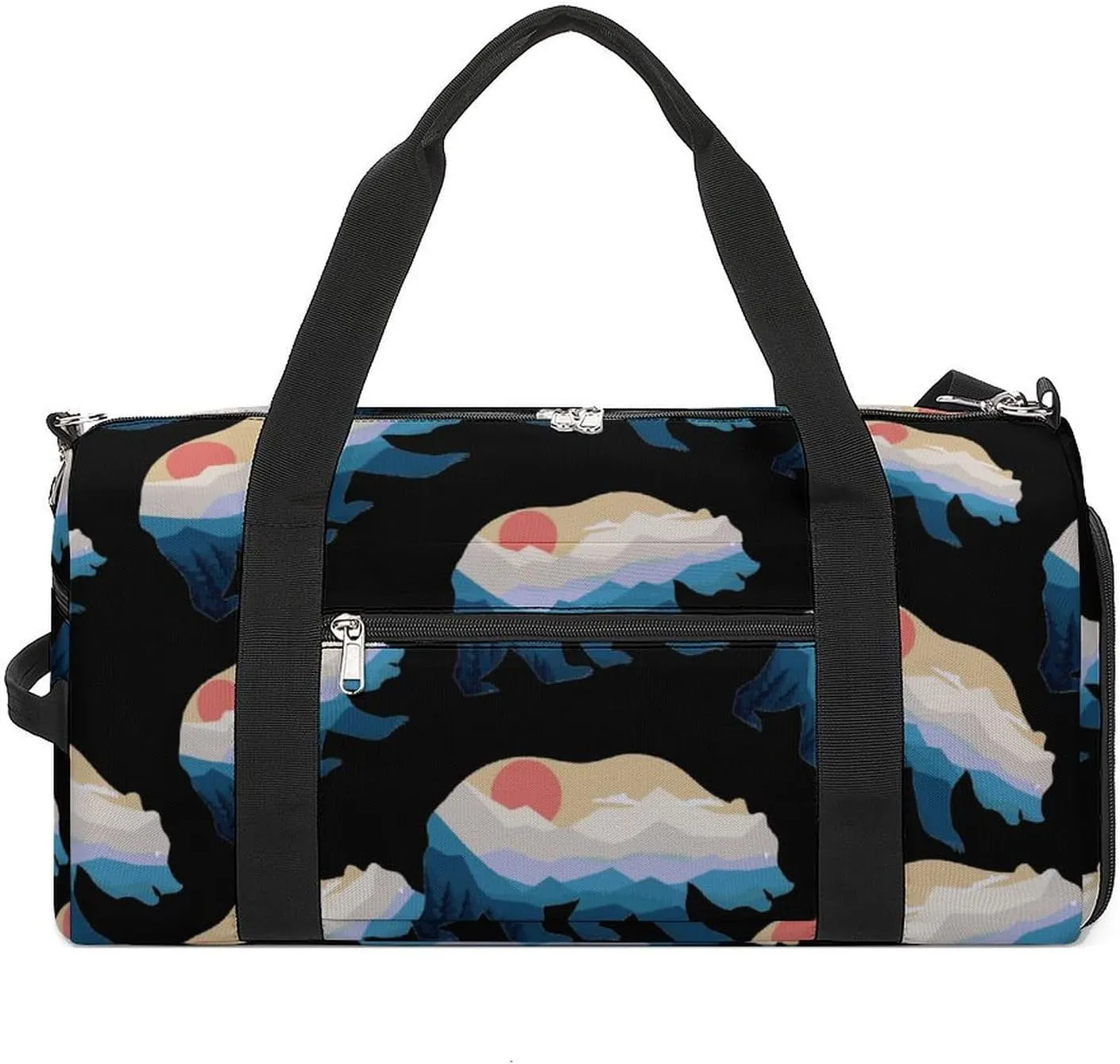 Bear Nature Mountain Gym Bag for Men Women Travel Duffle Bags with Shoes Compartment Swim Dance Yoga