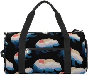 Bear Nature Mountain Gym Bag for Men Women Travel Duffle Bags with Shoes Compartment Swim Dance Yoga