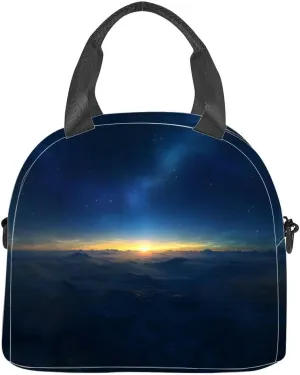 beautiful dark blue sky milky way and stars at sunset hdri panorama Insulated Adult Lunch Bag with Shoulder Strap for Women Lightweight Reusable Portable Freezable Lunch Tote Bag for Work Picnic