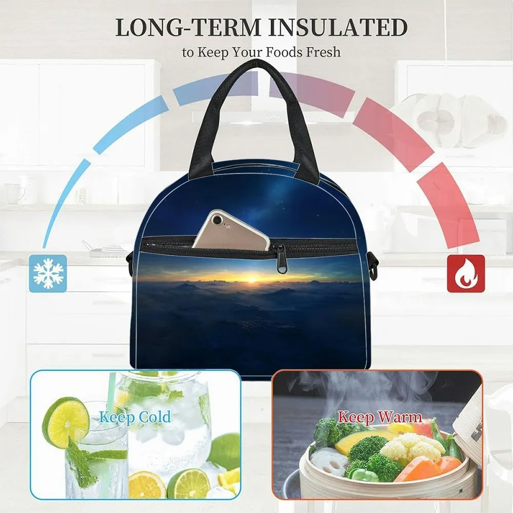 beautiful dark blue sky milky way and stars at sunset hdri panorama Insulated Adult Lunch Bag with Shoulder Strap for Women Lightweight Reusable Portable Freezable Lunch Tote Bag for Work Picnic
