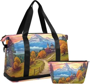 Beautiful Path Gym Bag - Weekender Overnight Bags for Women Men, Sport Travel Duffel Bag with Wet Pocket & Shoe Compartment