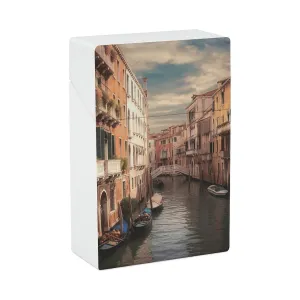 Beautiful Venice Canal View Cigarette Case Waterproof Crush-Proof Cigarette Holder Case Compact Travel Cigar Holder for 20 Cigarettes, Durable Scratch-Resistant Design for Men & Women