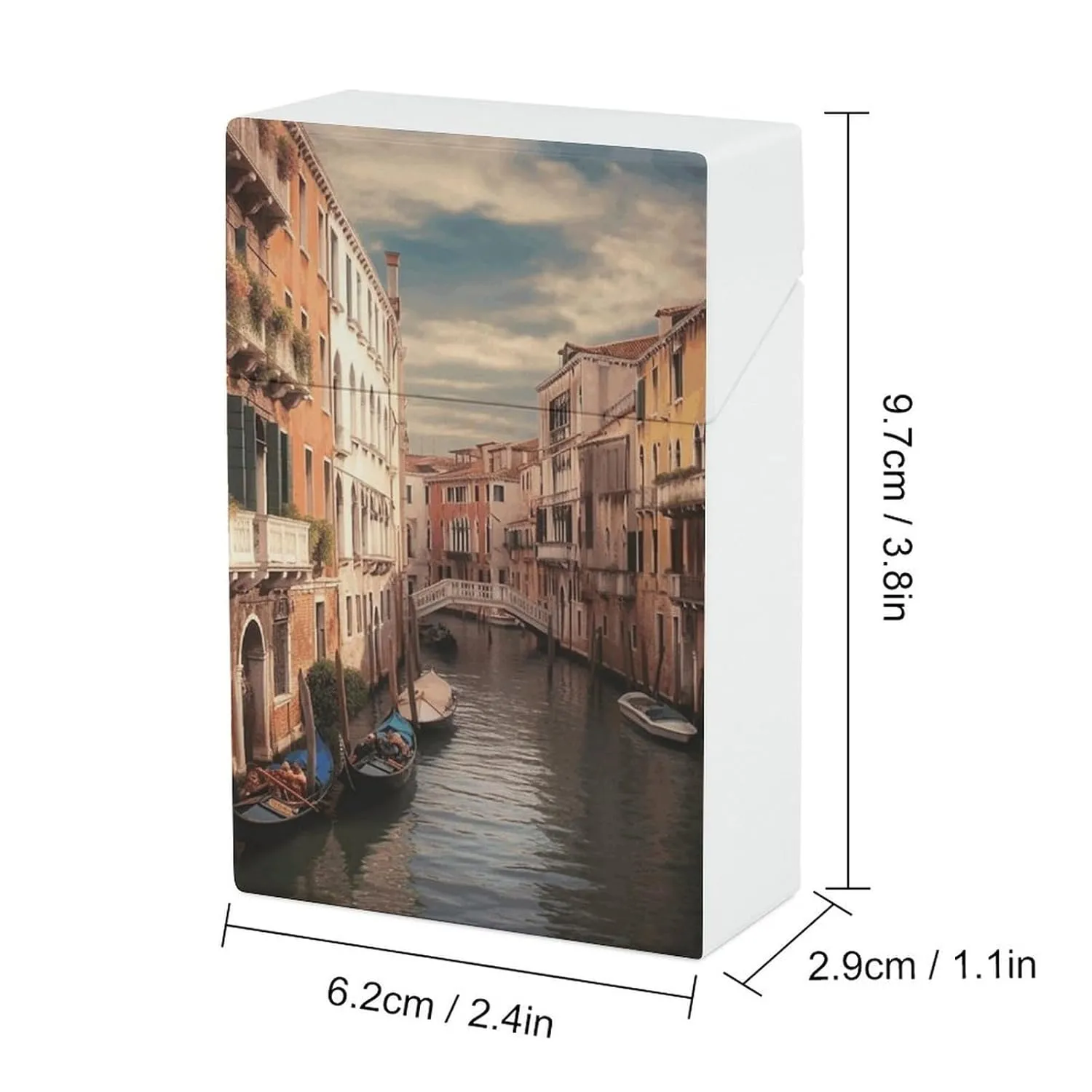 Beautiful Venice Canal View Cigarette Case Waterproof Crush-Proof Cigarette Holder Case Compact Travel Cigar Holder for 20 Cigarettes, Durable Scratch-Resistant Design for Men & Women