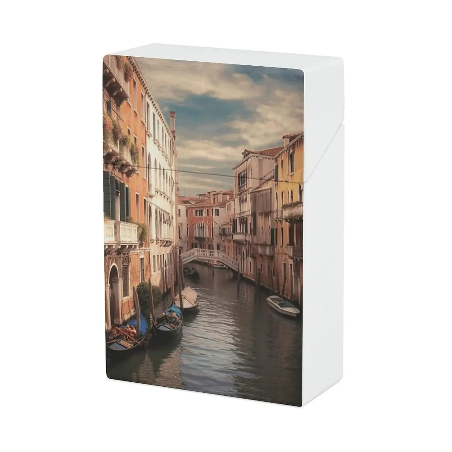 Beautiful Venice Canal View Cigarette Case Waterproof Crush-Proof Cigarette Holder Case Compact Travel Cigar Holder for 20 Cigarettes, Durable Scratch-Resistant Design for Men & Women