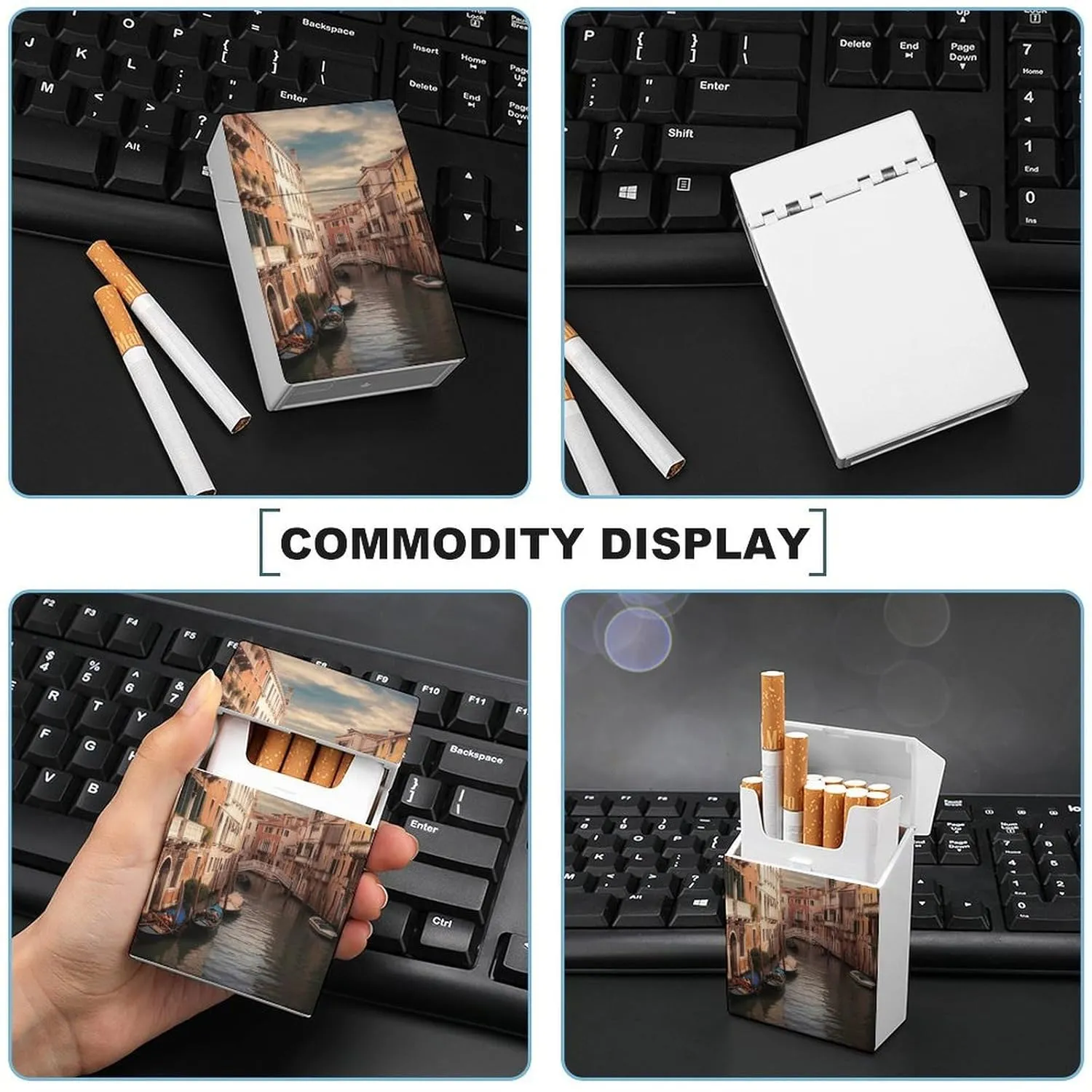 Beautiful Venice Canal View Cigarette Case Waterproof Crush-Proof Cigarette Holder Case Compact Travel Cigar Holder for 20 Cigarettes, Durable Scratch-Resistant Design for Men & Women