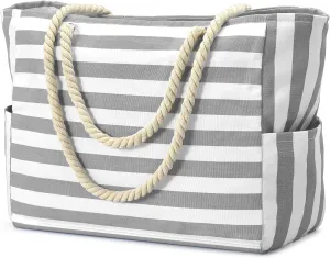 Becokan Beach Bags for Women Large Canvas Beach Tote Bag Beach Bags Waterproof Swim Pool Bag Beach Travel Essentials