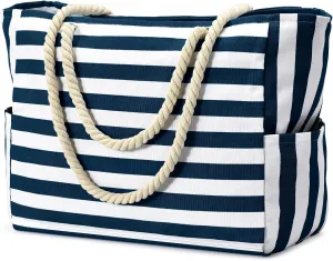 Becokan Beach Bags for Women Large Canvas Beach Tote Bag Beach Bags Waterproof Swim Pool Bag Beach Travel Essentials