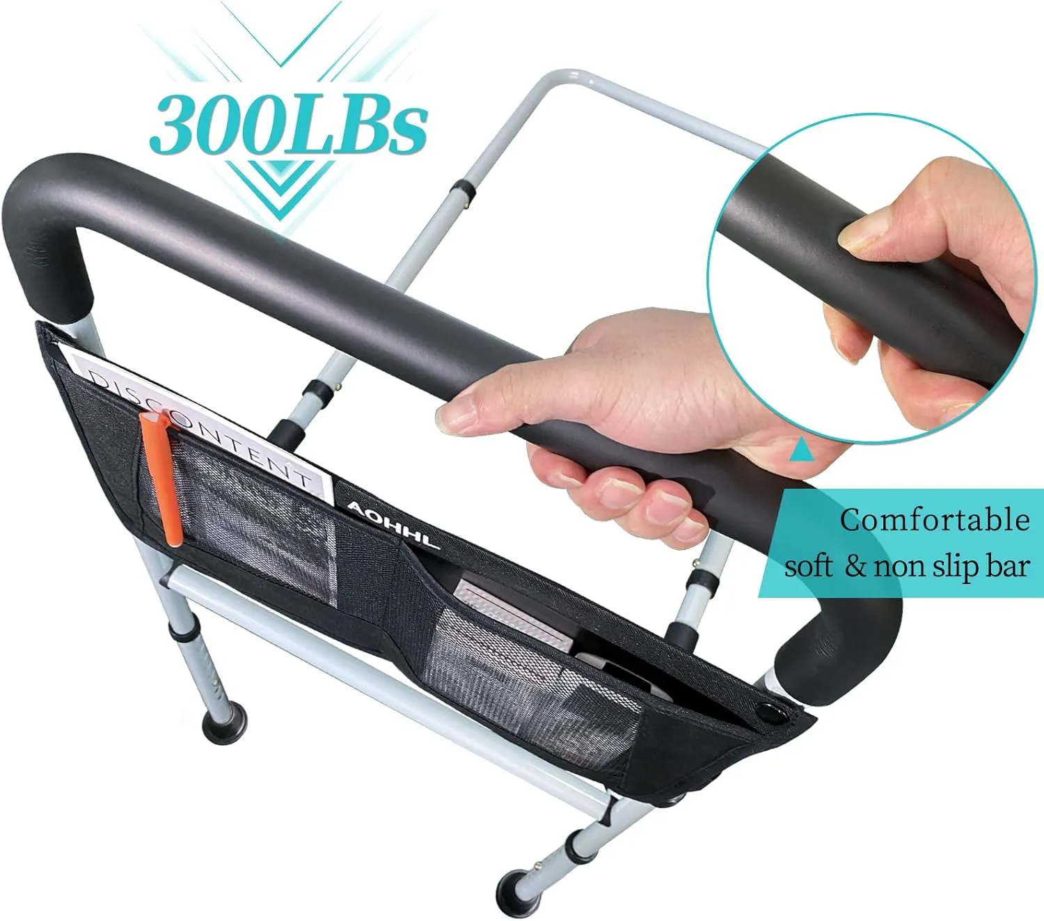 Bed Rails for Elderly Adults Safety with Adjustable Heights Storage Pocket Assist Support Side Railings for Seniors Citizens Slides Under Mattressbed Cane Medical Bed Guard Bed Handles Bars(Grey)