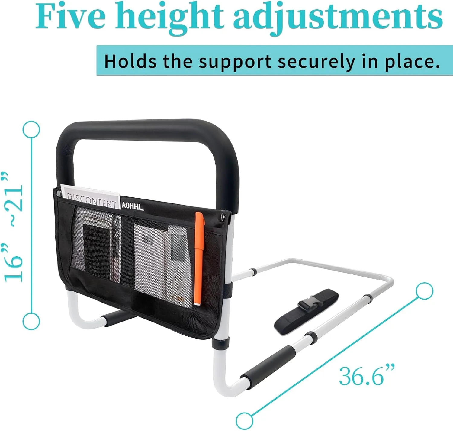 Bed Rails for Elderly Adults Safety with Adjustable Heights Storage Pocket Assist Support Side Railings Seniors Slides Under Mattressbed Cane Guard Bed Handles Bars (Widen(White))