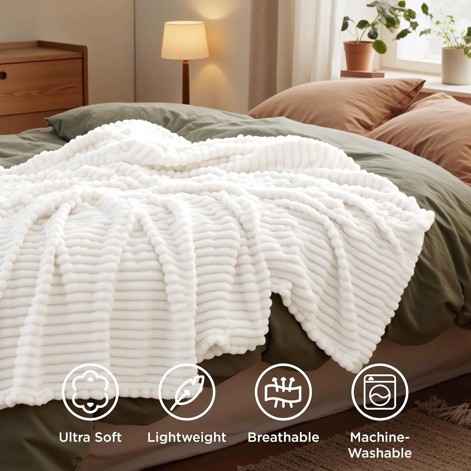 Bedsure Twin Blanket for Bed - GentleSoft Cozy Soft Blankets for Women, Cute Small Fleece Throws for Girls, Graduation Decorations Gift for Her Him School Dorm, Off White, 60x80 Inches