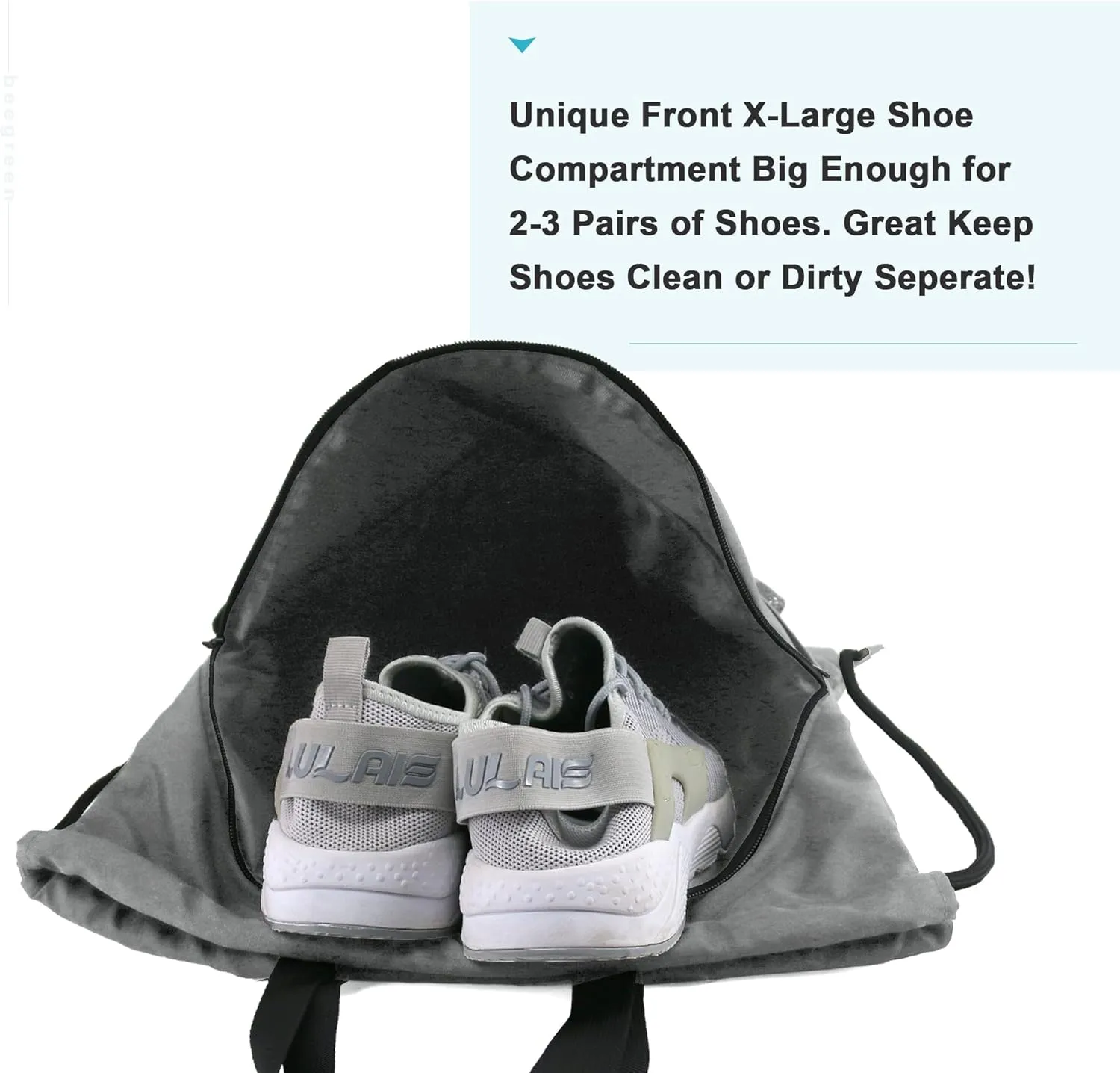 BeeGreen Drawstring Backpack Bag with Shoe Compartment, X-Large Black Gym Sports String Cinch Backpack