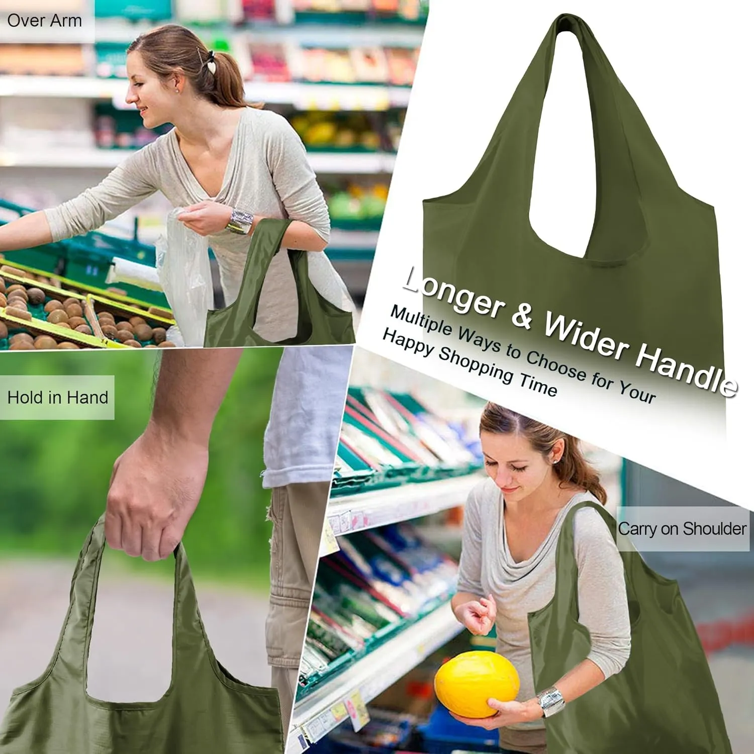 BeeGreen Moss Green Reusable Grocery Bags with Elastic Band Reusable Shopping Bags Bulk 50LBS X-Large Foldable-Machine Washable-Heavy Duty 20 Pieces