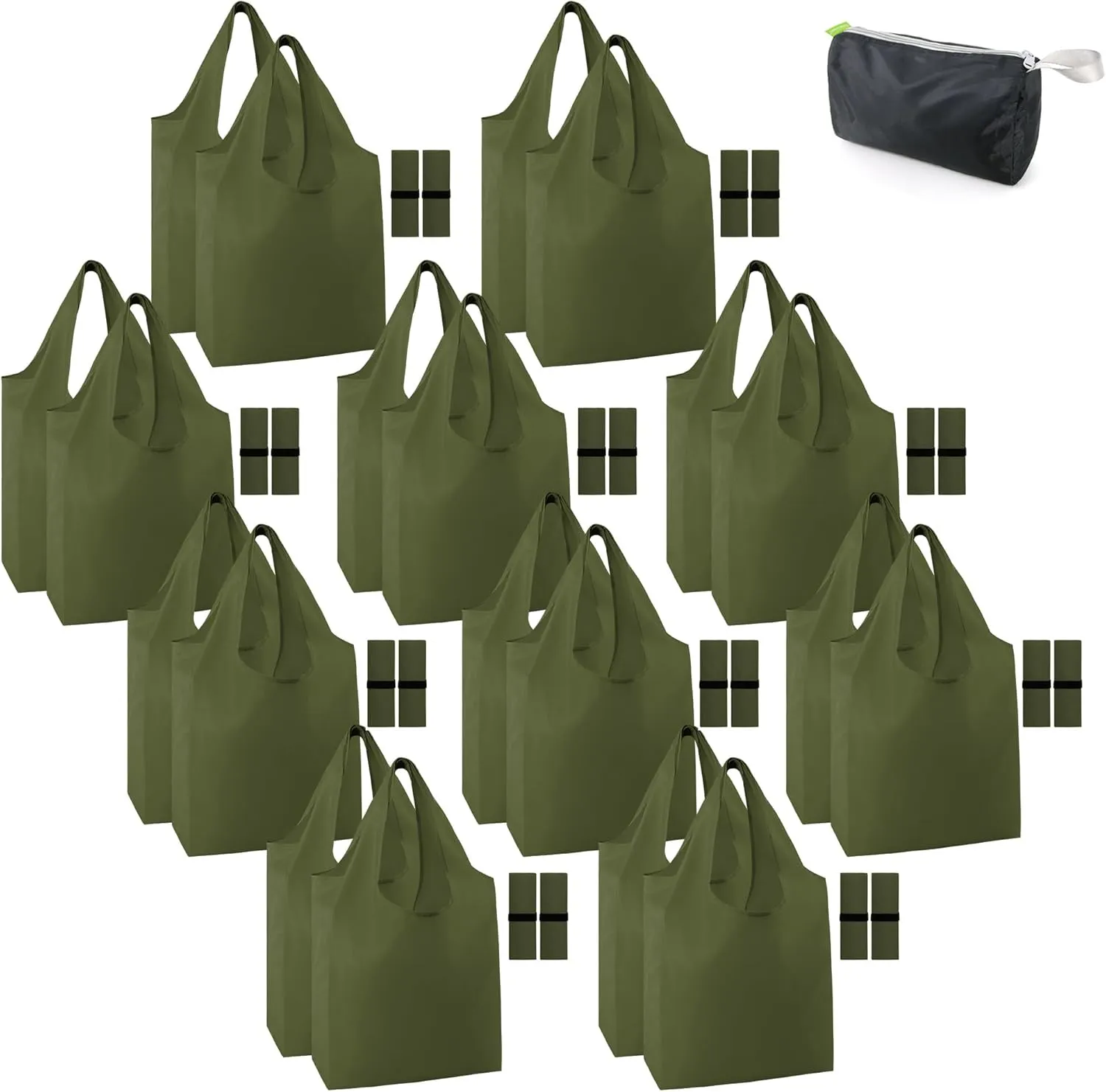 BeeGreen Moss Green Reusable Grocery Bags with Elastic Band Reusable Shopping Bags Bulk 50LBS X-Large Foldable-Machine Washable-Heavy Duty 20 Pieces