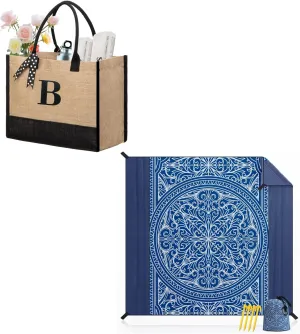 BeeGreen Personalized Gift Bag for Women Beach Tote Bag with Handles Jute Tote Bag Water-Proof-Blanket-Beach-Gifts-for-Beach-Essentials - Sand Proof Beach Accessories