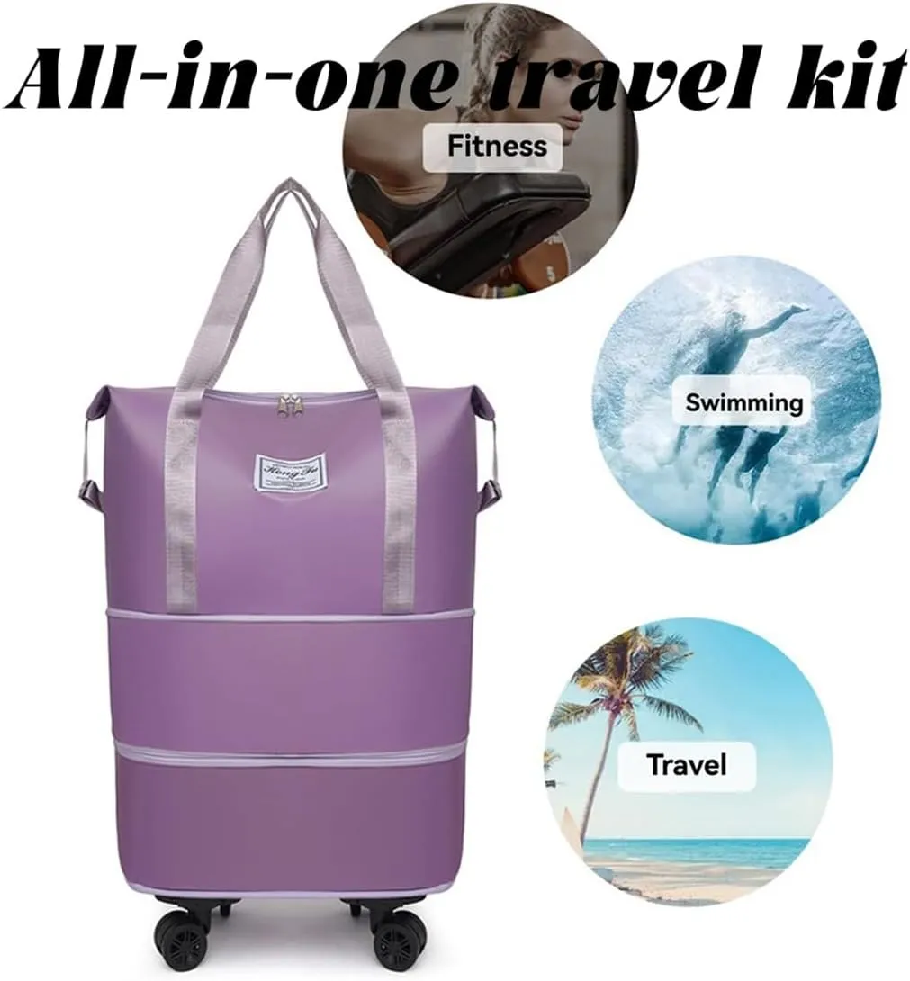 Beente Travel Bag With Wheels, 2025 New Large Capacity Travel Bag - Universal Wheel Removable, Wet and Dry Separation (Black)