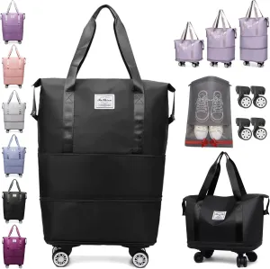 Beente Travel Bag with Wheels, Kulken Travel Bag with Shoe Organizer, 2025 New Large Capacity Travel Bags - Universal Wheel Removable (Black)
