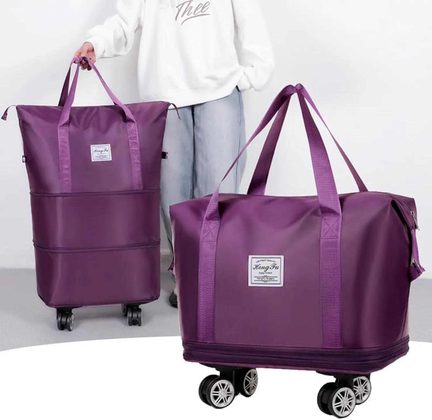 Beente Travel Bag with Wheels, Kulken Travel Bag with Shoe Organizer, 2025 New Large Capacity Travel Bags - Universal Wheel Removable (Light purple)
