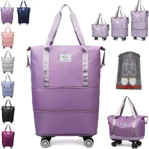 Beente Travel Bag with Wheels, Kulken Travel Bag with Shoe Organizer, 2025 New Large Capacity Travel Bags - Universal Wheel Removable (Light purple)