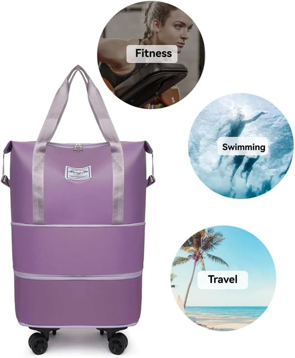 Beente Travel Bag with Wheels, Kulken Travel Bag with Shoe Organizer, 2025 New Large Capacity Travel Bags - Universal Wheel Removable (Light purple)