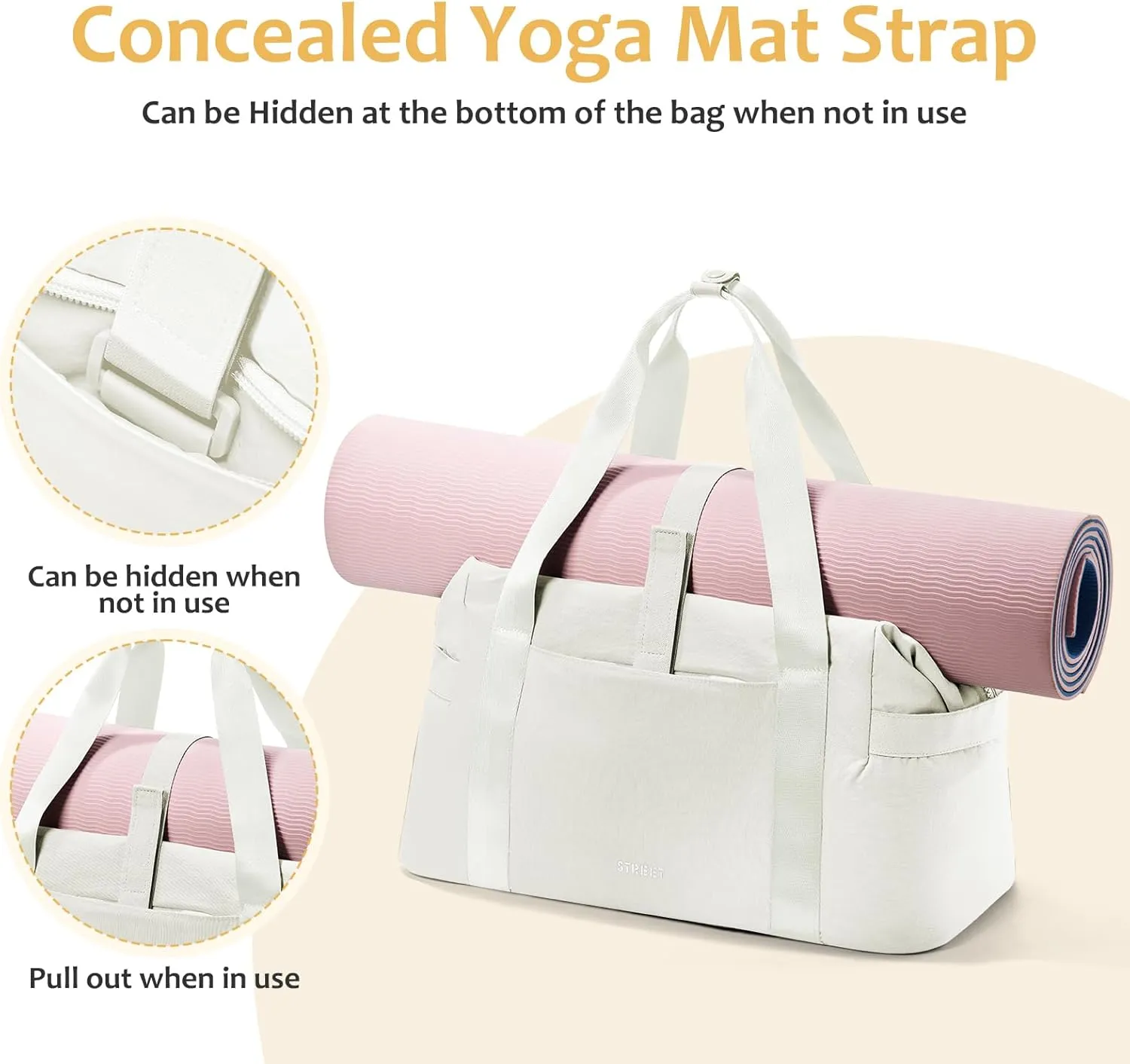 Beige Gym Tote Bag for Women & Men - Sports Duffle Bag with Wet Pocket for Travel & Workout