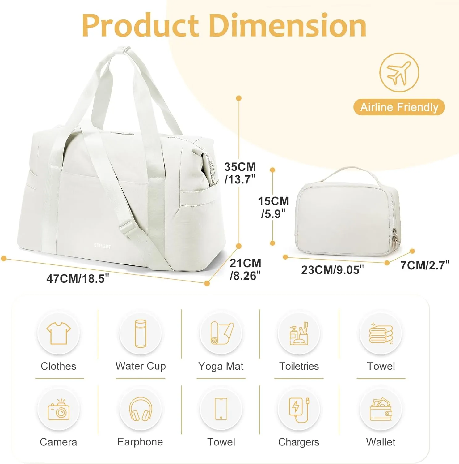 Beige Gym Tote Bag for Women & Men - Sports Duffle Bag with Wet Pocket for Travel & Workout