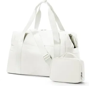 Beige Gym Tote Bag for Women & Men - Sports Duffle Bag with Wet Pocket for Travel & Workout