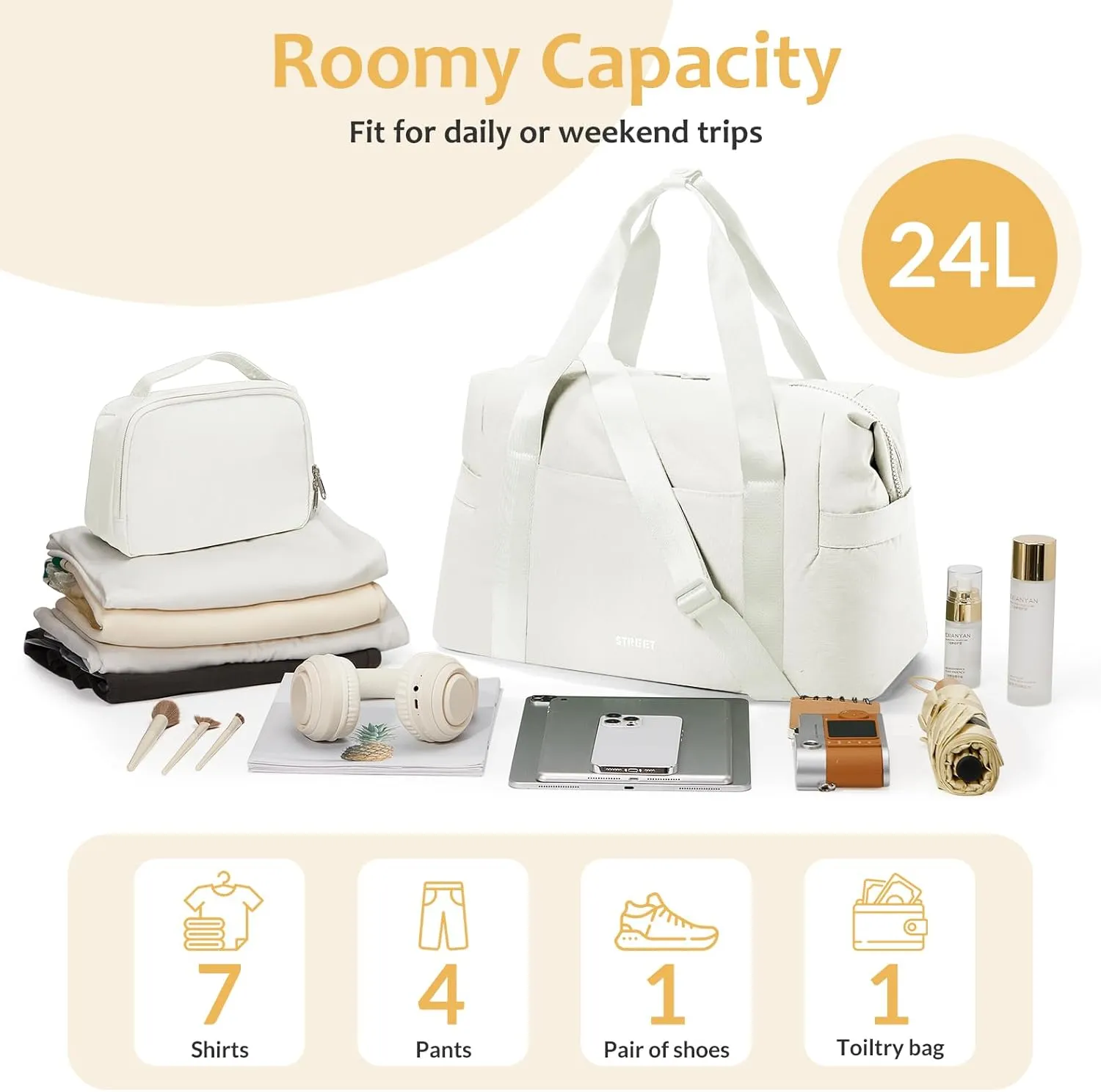 Beige Gym Tote Bag for Women & Men - Sports Duffle Bag with Wet Pocket for Travel & Workout