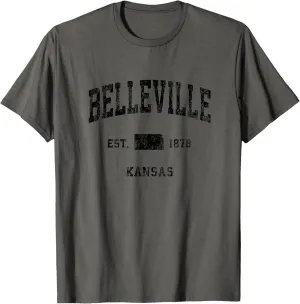 Belleville Kansas KS Vintage Athletic Black Sports Design T-Shirt