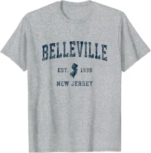 Belleville New Jersey NJ Vintage Sports Design Navy Print T-Shirt