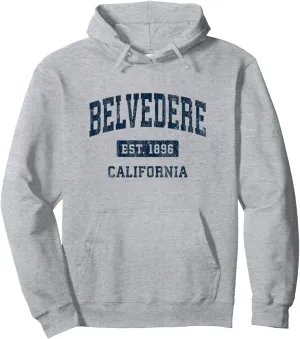 Belvedere California CA Vintage Athletic Sports Design Pullover Hoodie