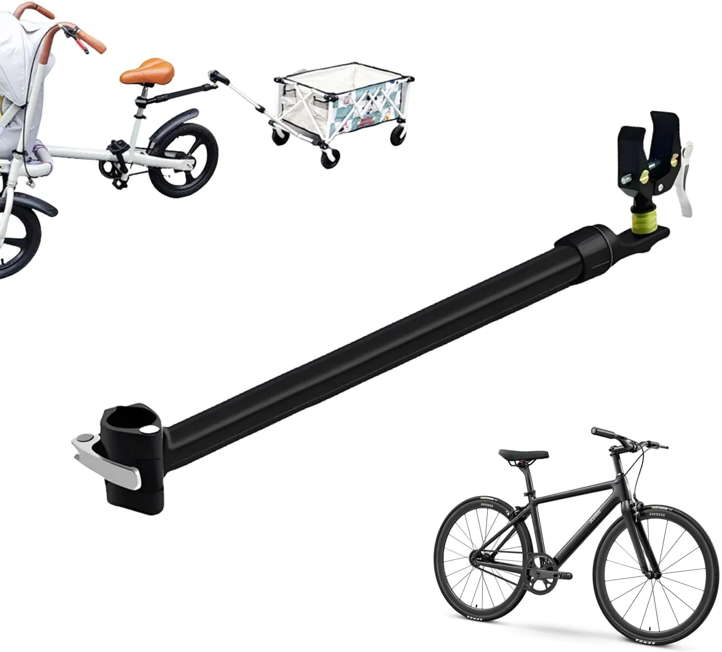 Bike Trailer Hitch Connector for Portable Folding Wagon Collapsible Steel Garden Cart“ Wagons Carts Bicycle Trailer for Grocery Sports Garden Shopping Camping (Integrated)