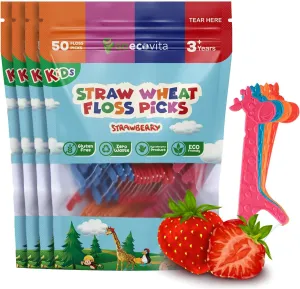 Biodegradable Kids Flossers - Dental Floss Picks for Children | Fluoride & Plastic-Free | Colorful & Fun Animal Floss Sticks | Eco Friendly, Vegan, Natural (Strawberry - 200 Pack)