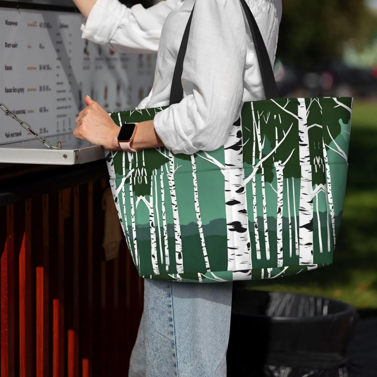 Birch Trees Large Capacity Foldable Tote Bag Women Beach Tote Bag Handbag Gym Bag Travel Shopping Bag