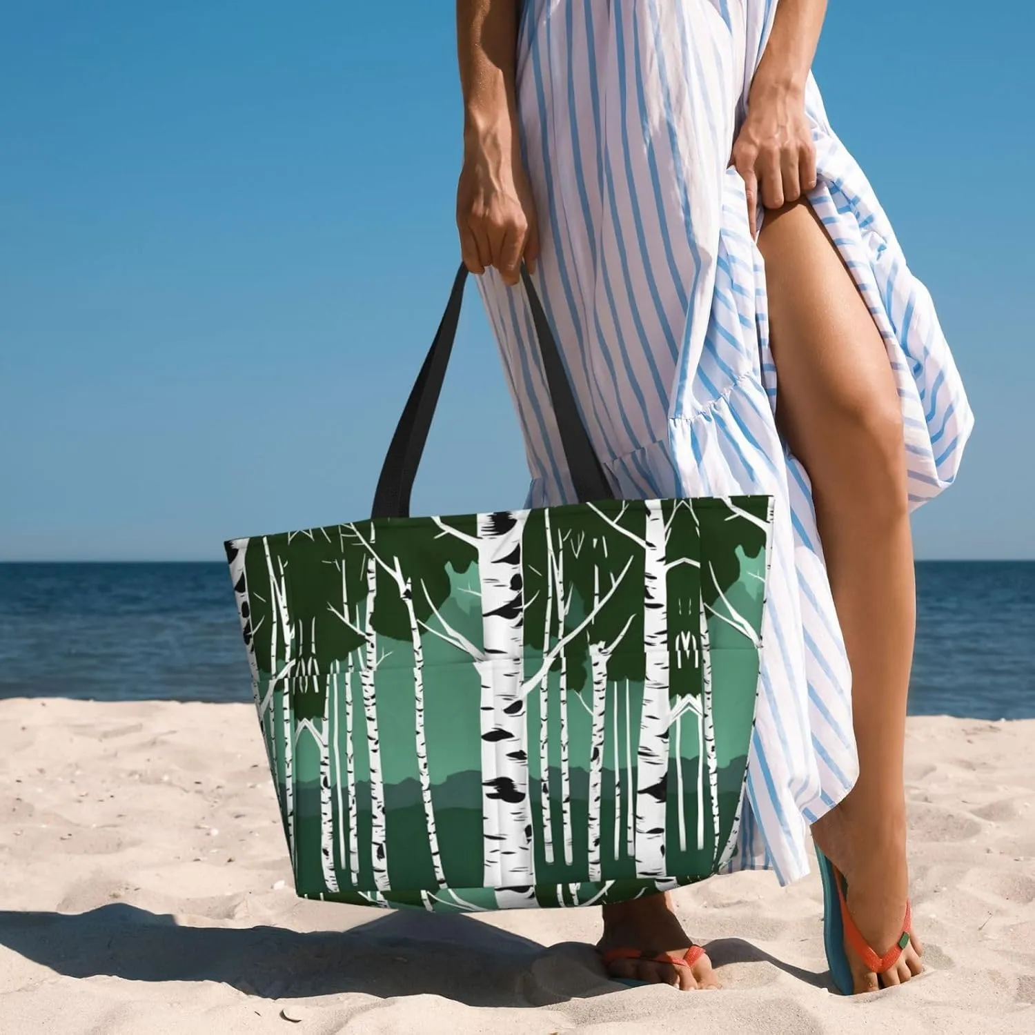 Birch Trees Large Capacity Foldable Tote Bag Women Beach Tote Bag Handbag Gym Bag Travel Shopping Bag