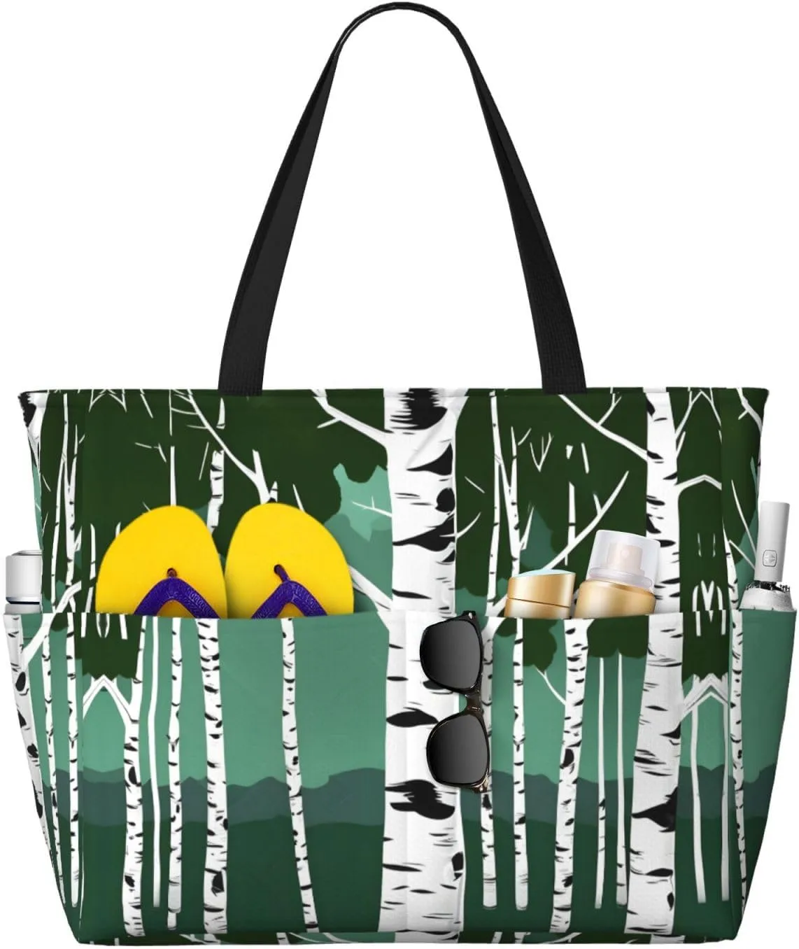 Birch Trees Large Capacity Foldable Tote Bag Women Beach Tote Bag Handbag Gym Bag Travel Shopping Bag