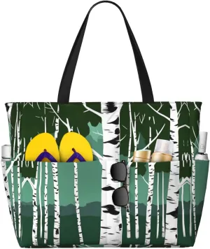 Birch Trees Large Capacity Foldable Tote Bag Women Beach Tote Bag Handbag Gym Bag Travel Shopping Bag