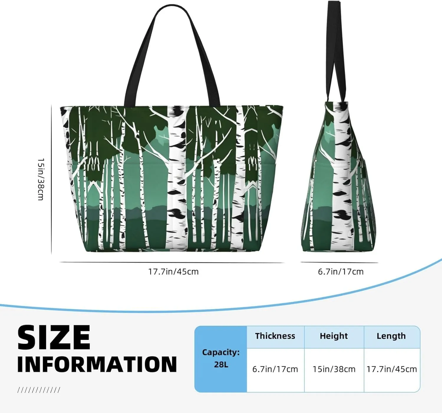 Birch Trees Large Capacity Foldable Tote Bag Women Beach Tote Bag Handbag Gym Bag Travel Shopping Bag