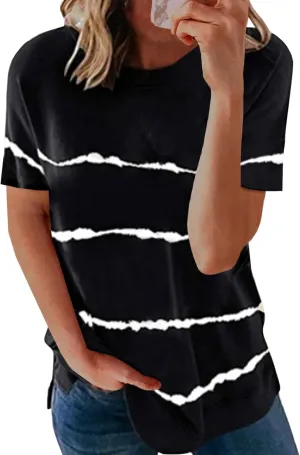 Biucly Womens Short Sleeve Crewneck Shirts Loose Casual Tee T-Shirt