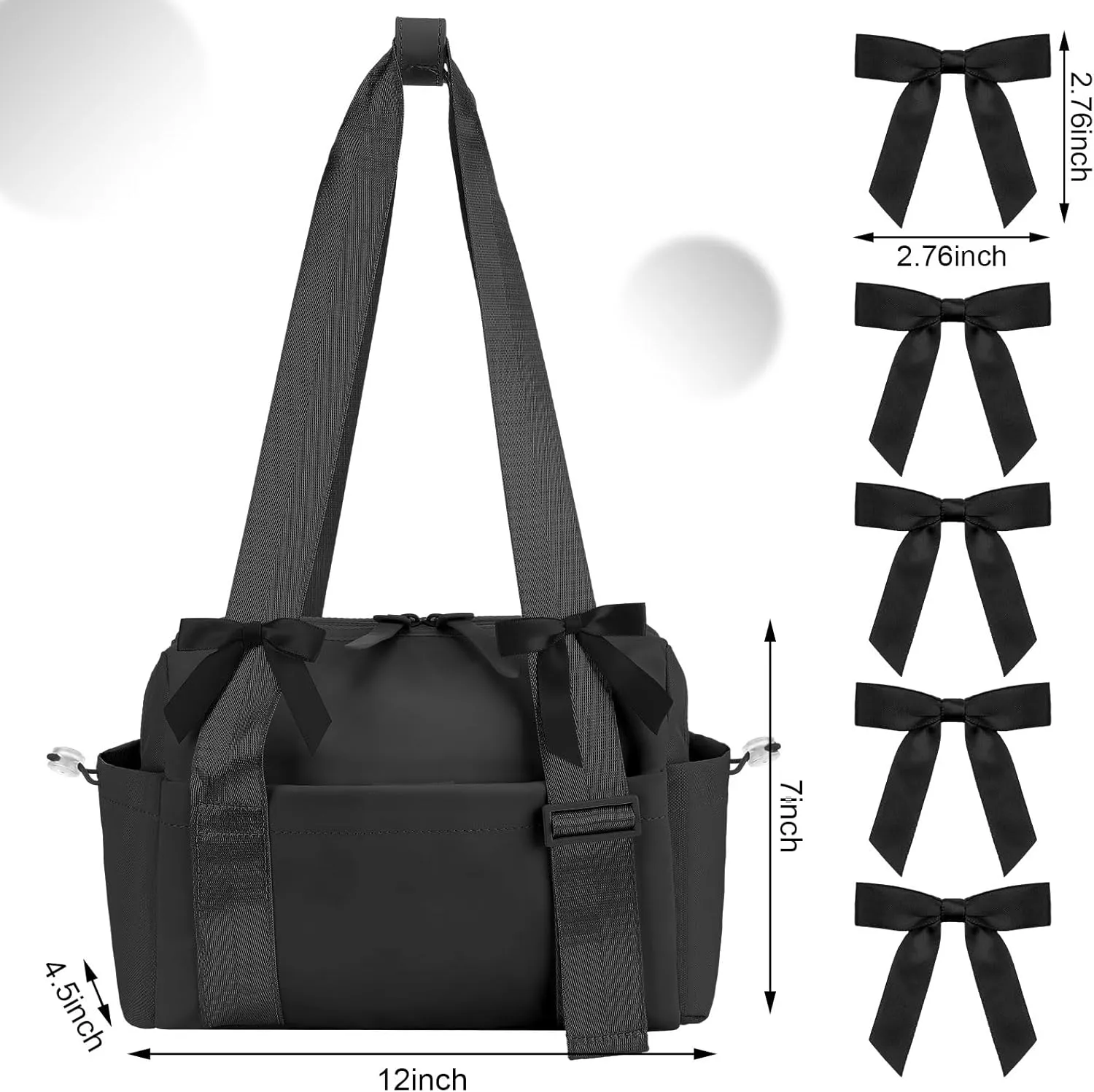 Black Bows Mini Gym Bag for Women Coquette Small Gym Tote Mini Duffle Bag with 5 Pcs Bows for Travel Weekender Yoga