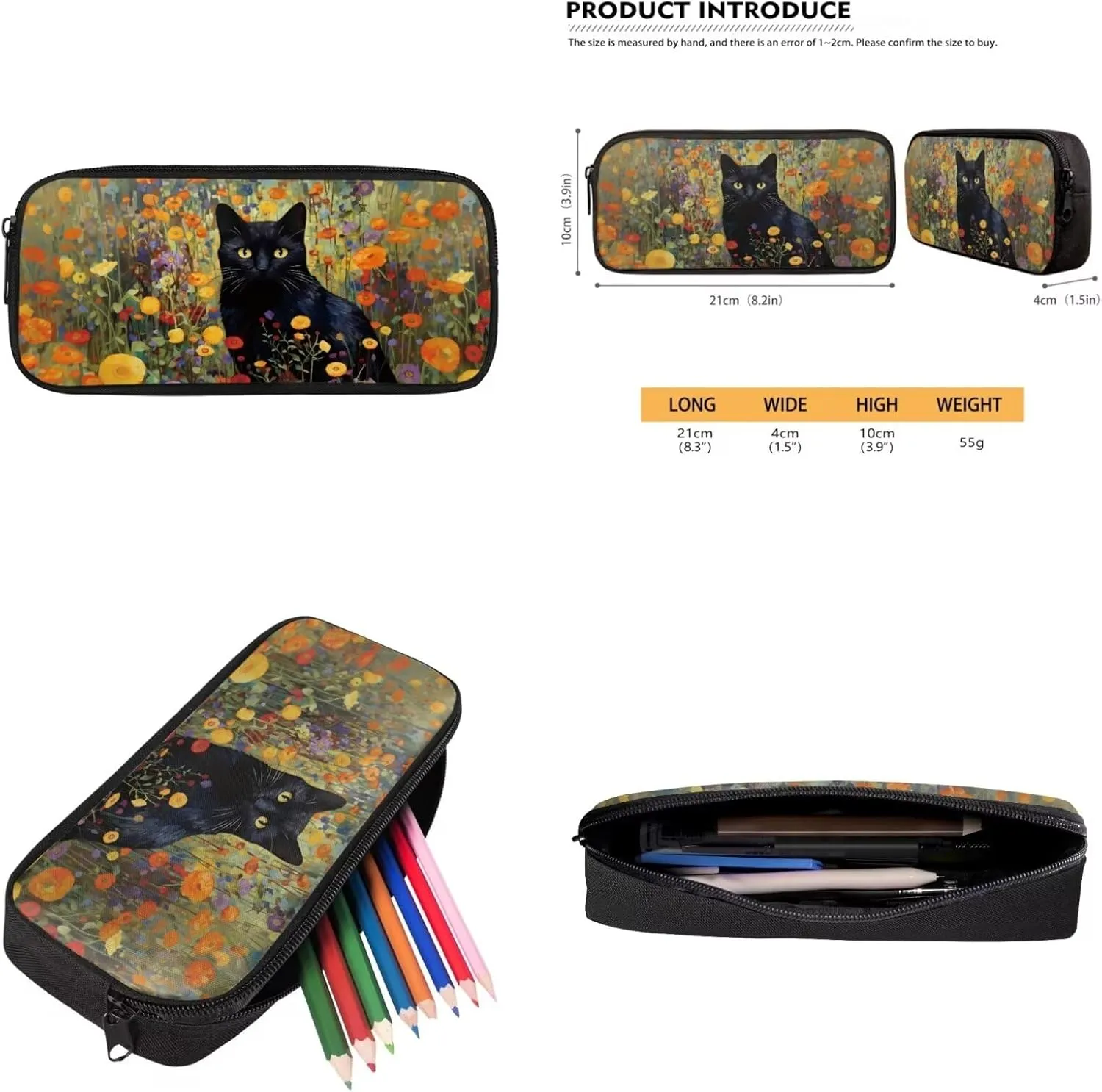 Black Cat Little Girl Backpacks Ages 5-7 Student Bookbag for Boys 4 Piece Student School Backpack and Lunch Box Set with Pencil Case Keychain Can Be Used in All Kinds of Occasion