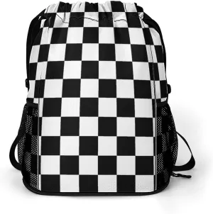 Black White Checkered Sports Bundle Pocket with Dry Wet Separation Unisex
