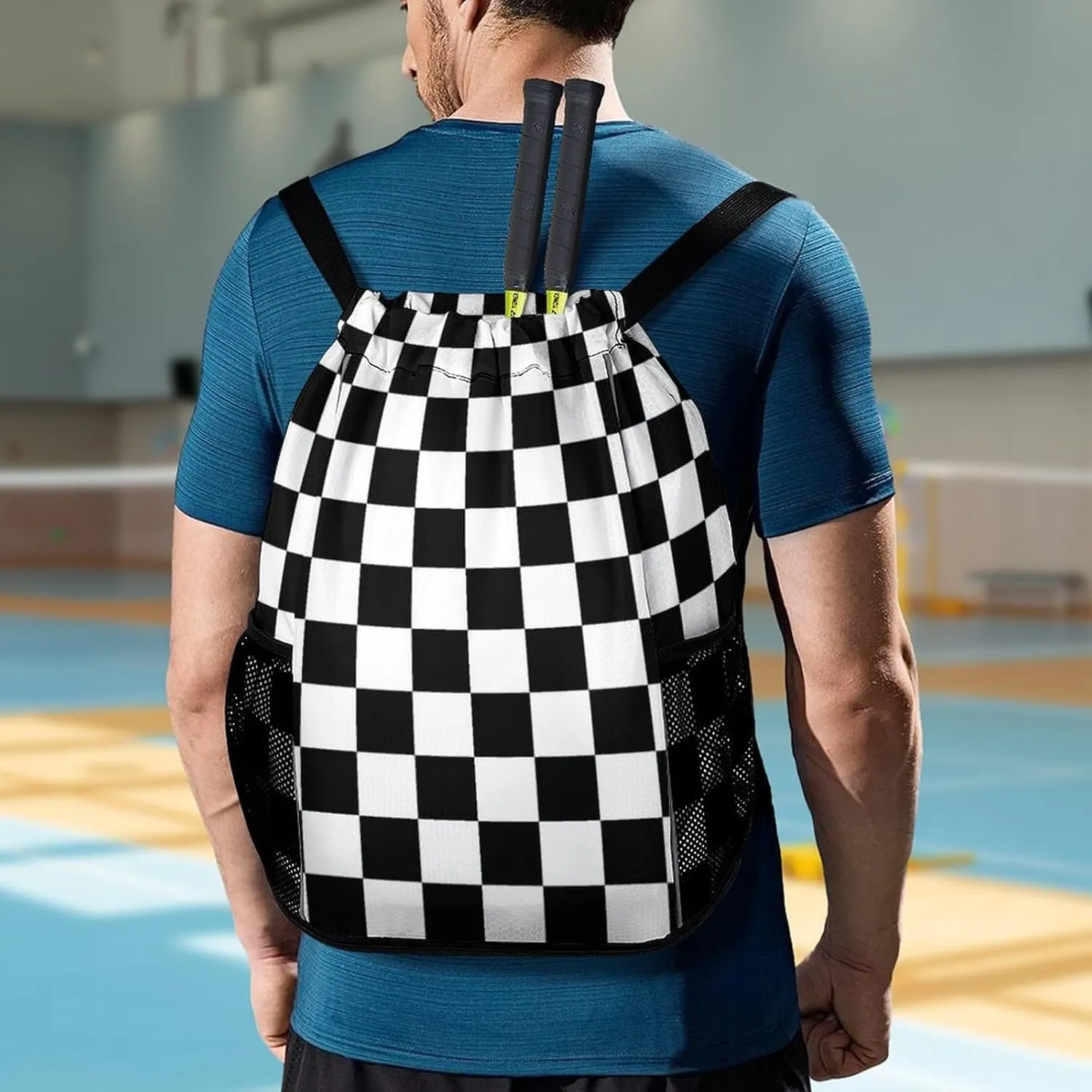 Black White Checkered Sports Bundle Pocket with Dry Wet Separation Unisex