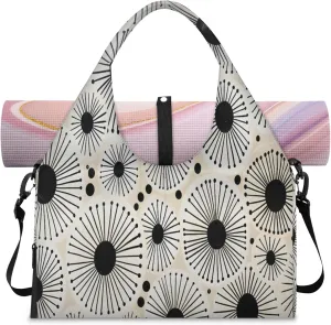 Black White Sunburst Waterproof Gym Bag for Men Women, Sports Duffel Bag with Shoe Compartment Yoga Mat Holder, Portable Large Travel Bag for Fitness, Camping, Weekend Trips