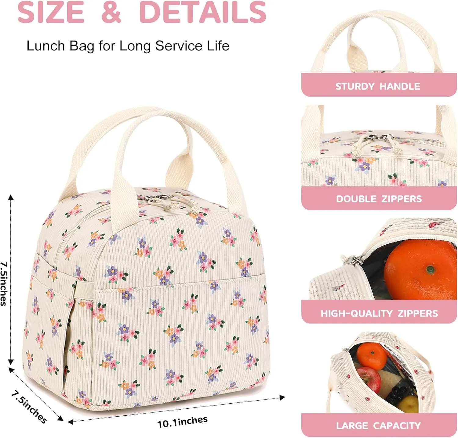 Bluboon Lunch Box for Women men Insulated Cute Corduroy Lunch bag, Reusable Cooler Bag for Work, Picnic, Travel