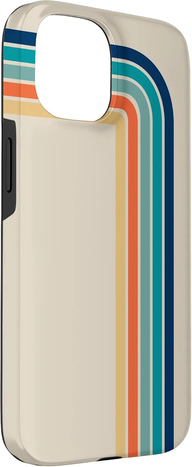Blue, Aqua, Orange Retro Stripes 70's Style Design Case for iPhone 15
